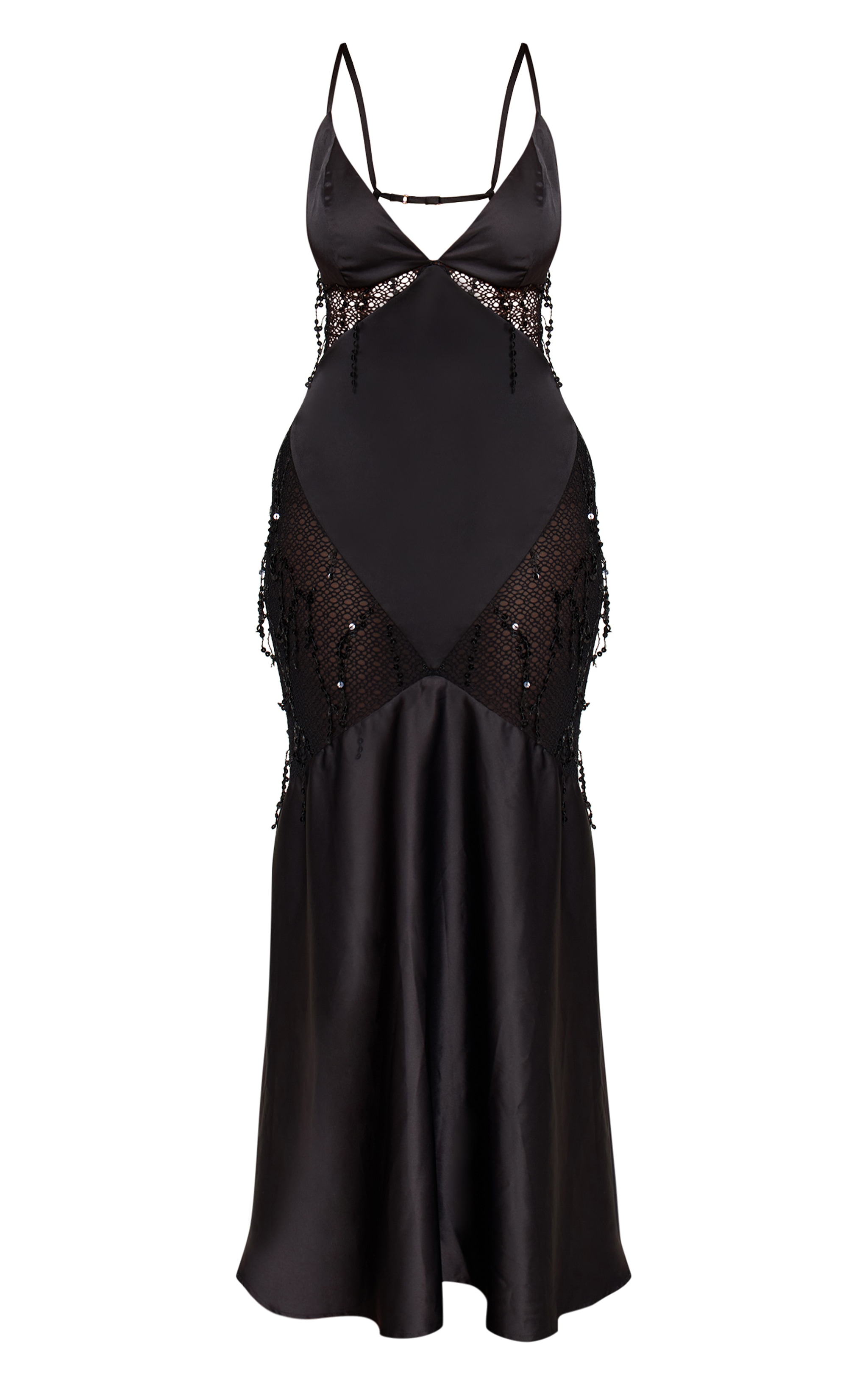 Shape Black Satin Diamond Cut Sequin Insert Maxi Dress image 5