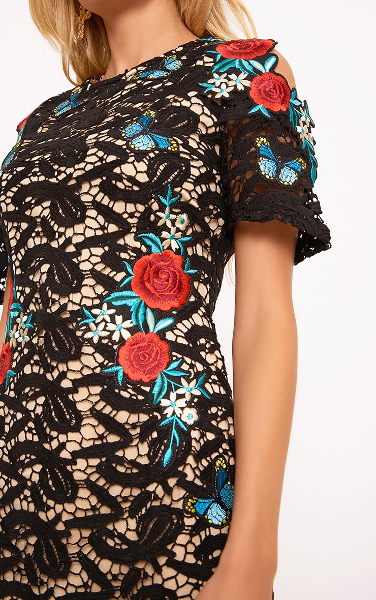 Black Lace Applique Shift Dress Dresses PrettyLittleThing