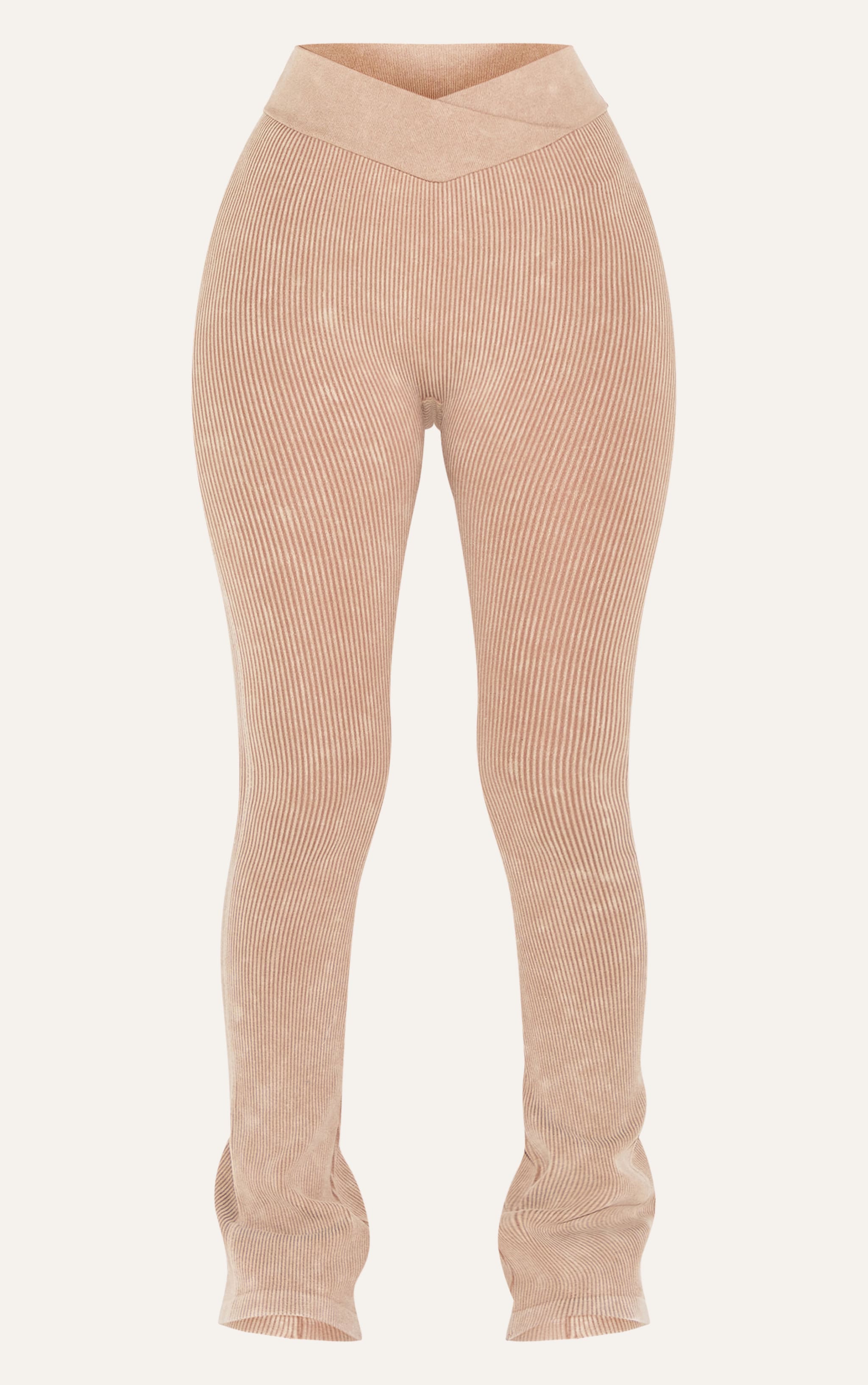 Petite Stone Faded Snatched Rib Crossover Flares image 5