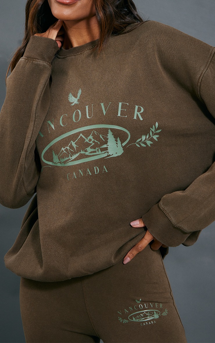 Washed Khaki Vancouver Print Oversized Sweat image 4