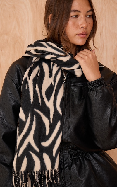 Zebra Print Tassel Hem Blanket Scarf