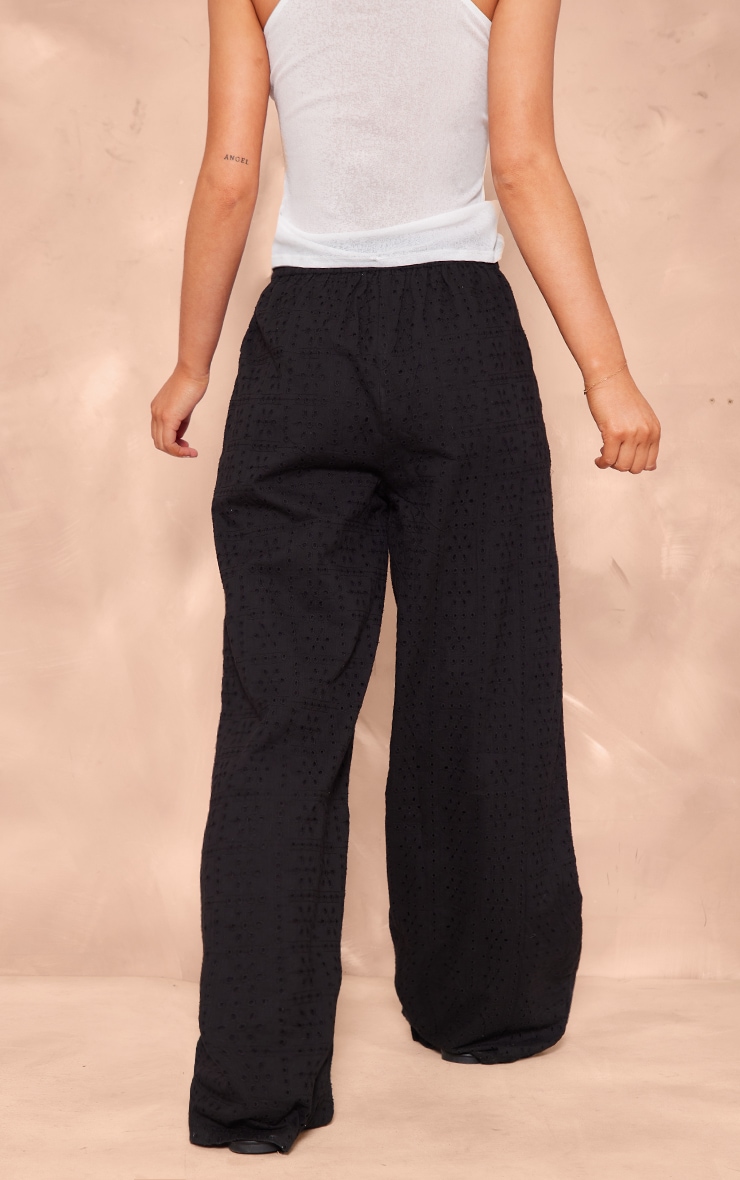 Black Broderie Drawstring Waist Trousers image 3