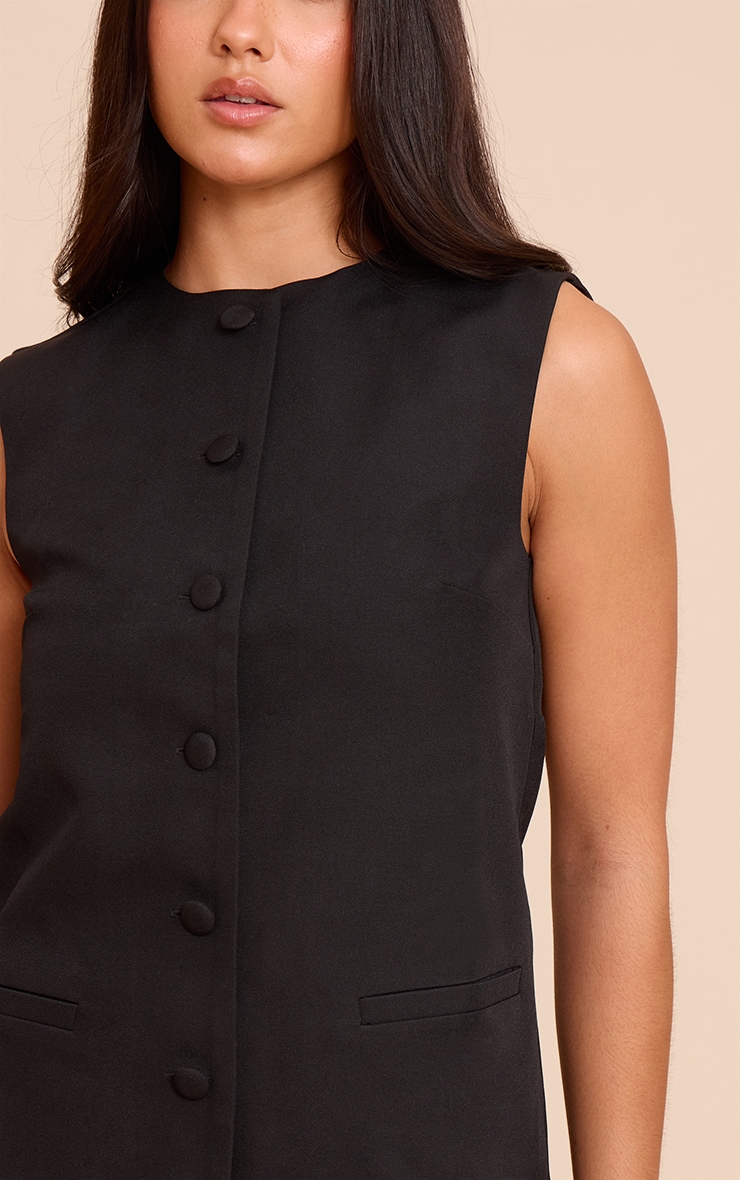 Black Tailored Woven Button Down A Line Mini Dress image 4