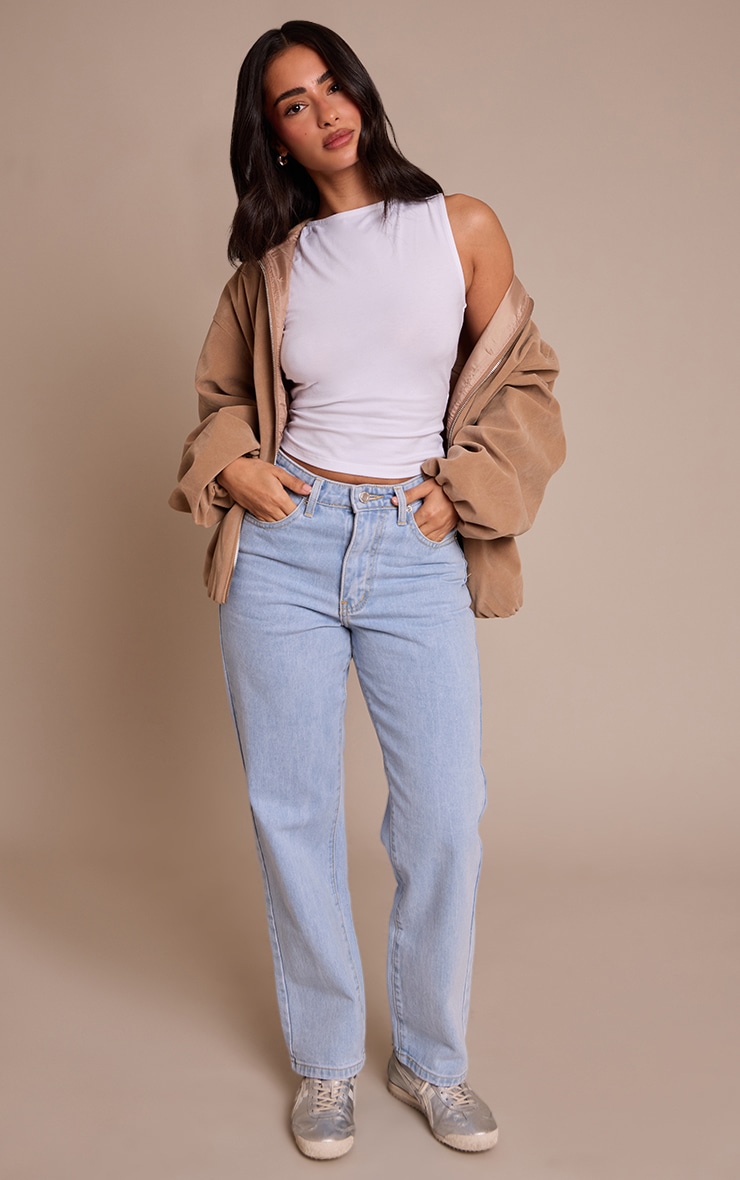 Petite Top en coton doux blanc sans manches à col bateau image 3