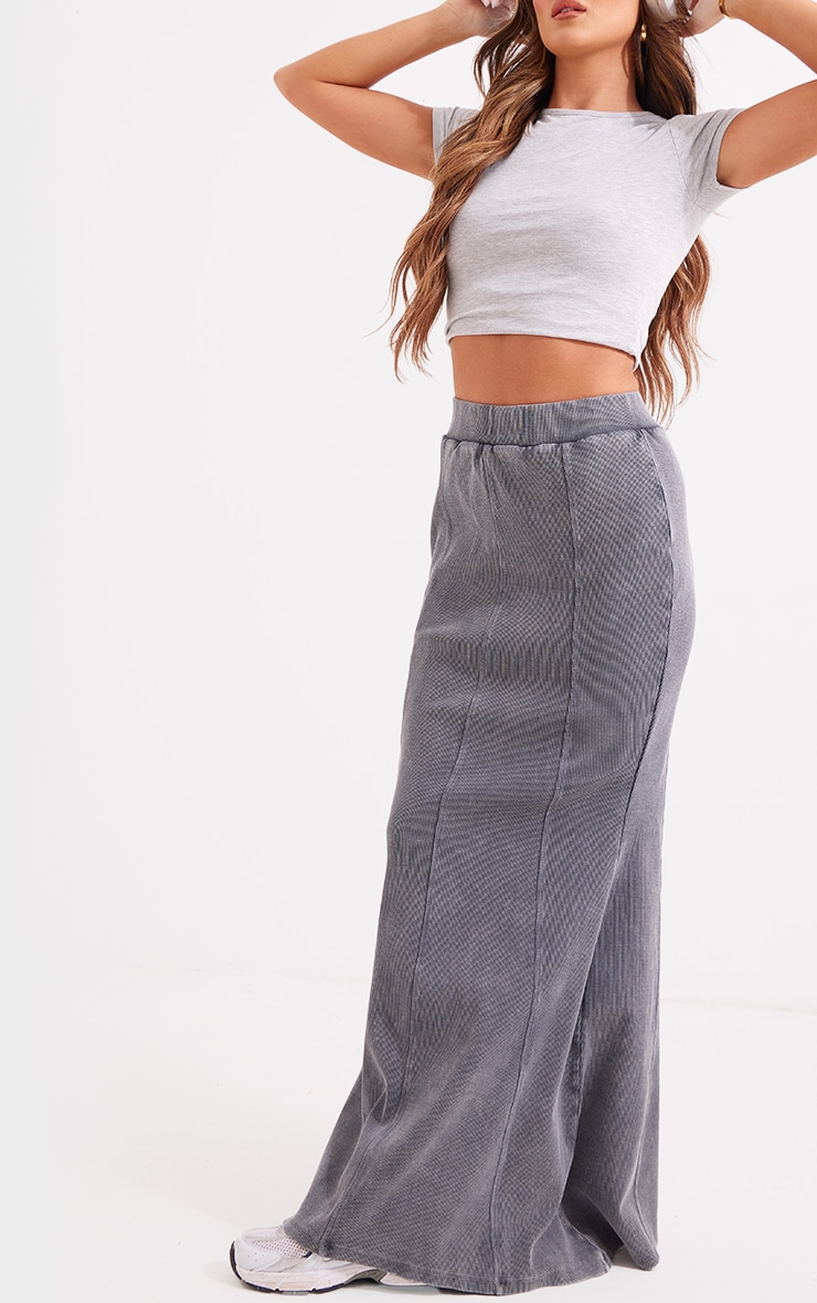 Charcoal Acid Wash Rib Flippy Maxi Skirt image 4