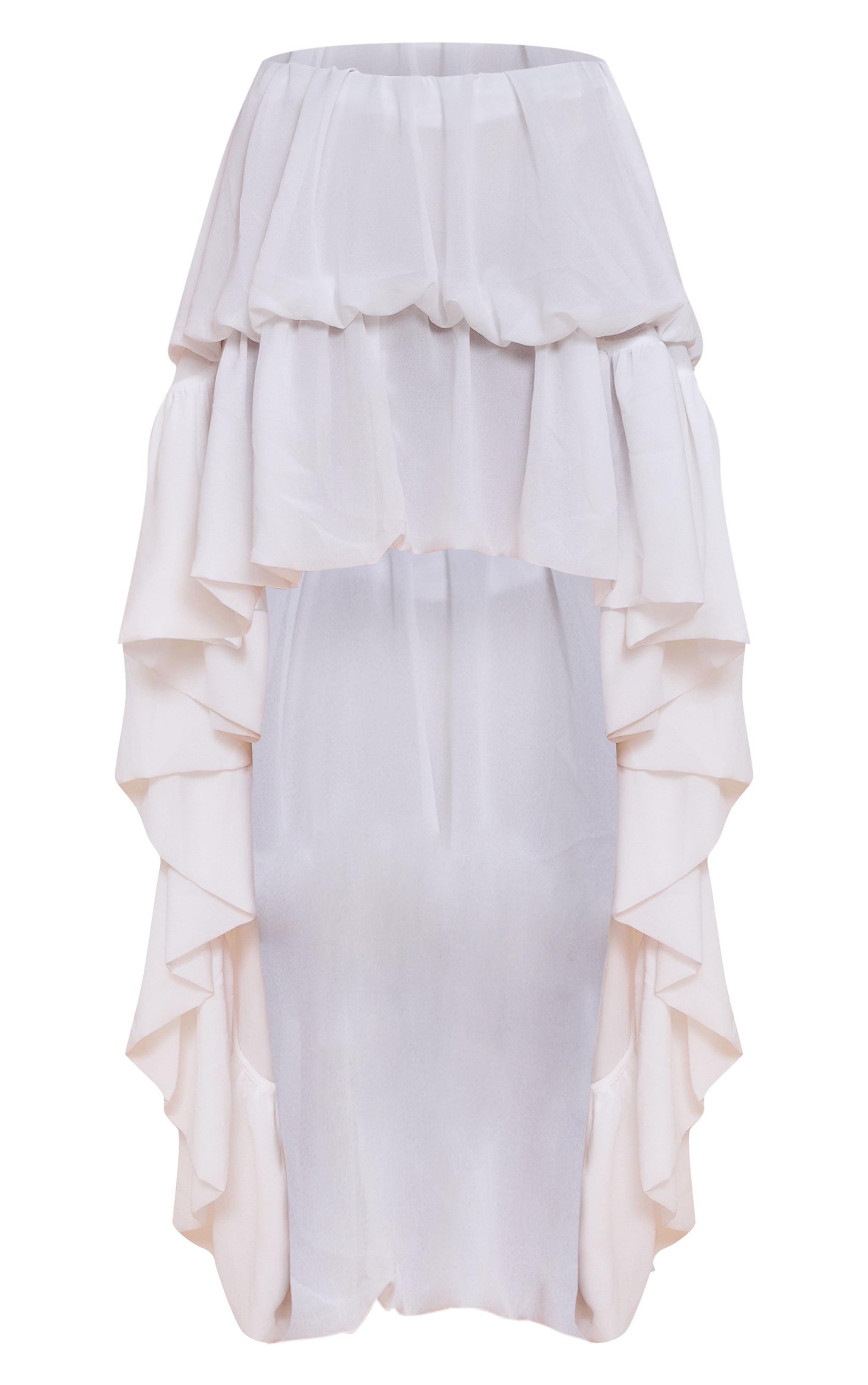 White Chiffon Tiered Puffball Waterfall Style Maxi Skirt image 5