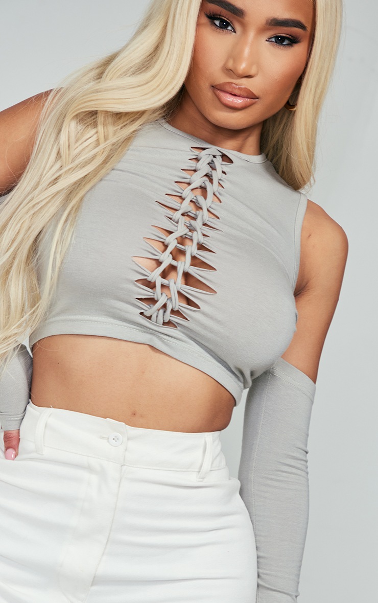 Top loose à épaules ajourées - Gris chiné