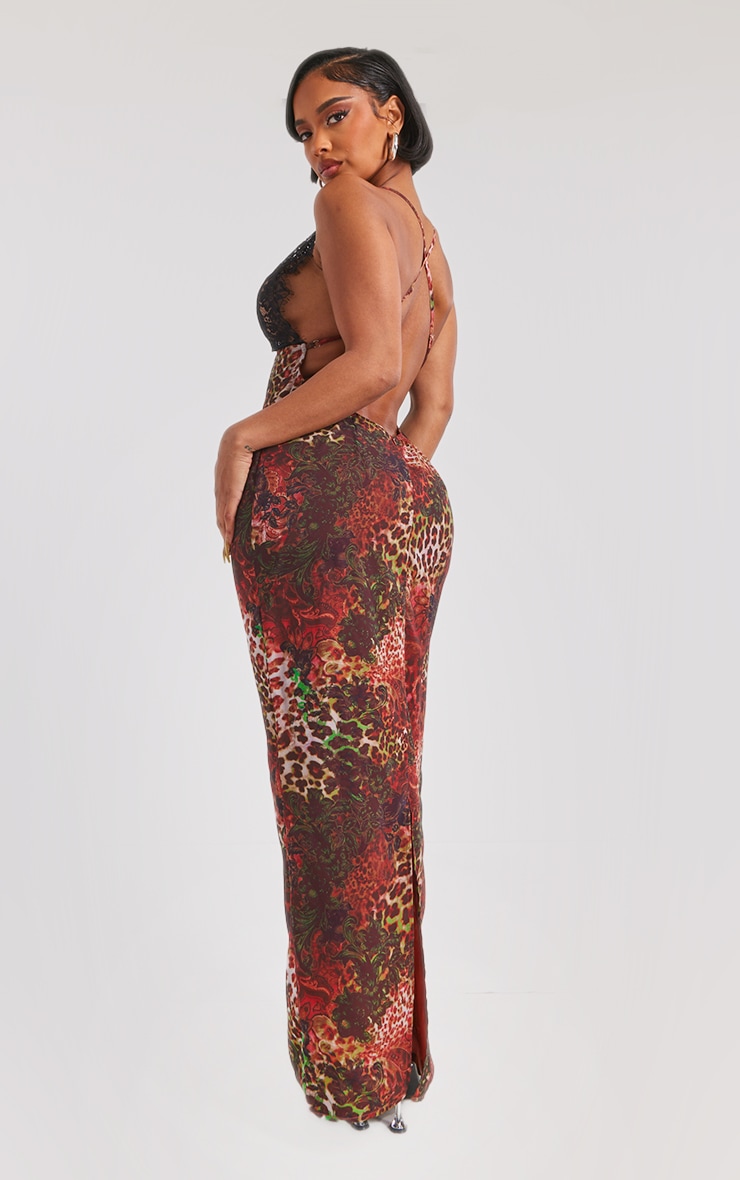 Shape Brown Printed Woven Lace Cup Detail Maxi Dress image 2