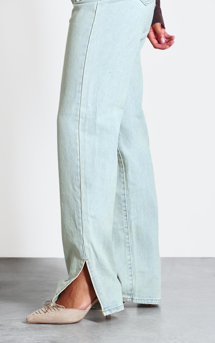 Light Blue Vintage Wash Split Hem Jeans image 4