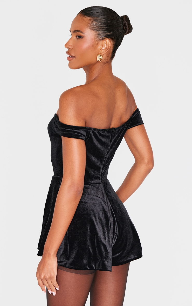 Black Velvet Bardot Sweetheart Neckline Floaty Romper image 2