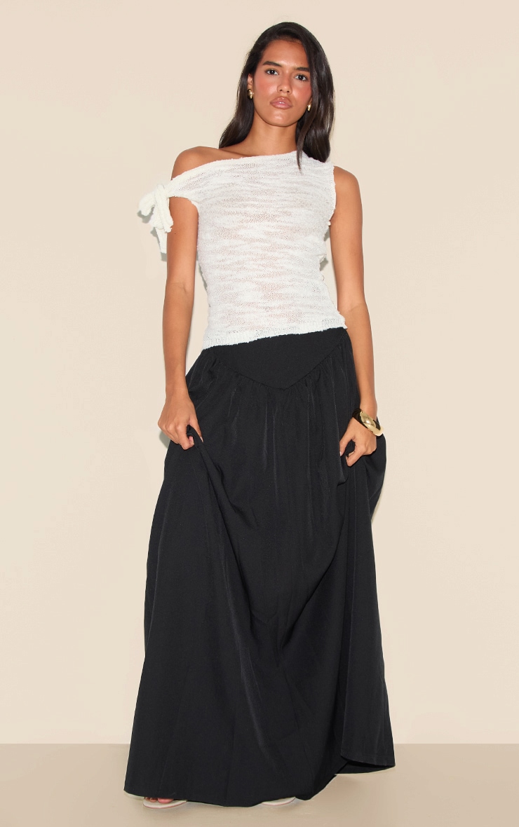Ecru Sheer Bobble Crochet Asymmetric Tie Top image 3