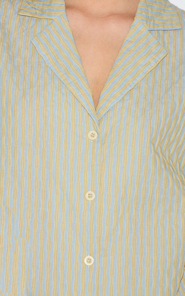 Green Striped Textured Short Sleeve Shirt image 4
