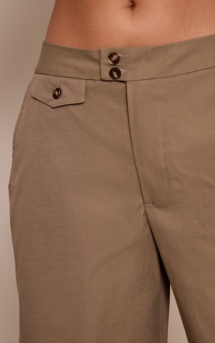 Khaki Woven Button Barrel Leg Pants image 4
