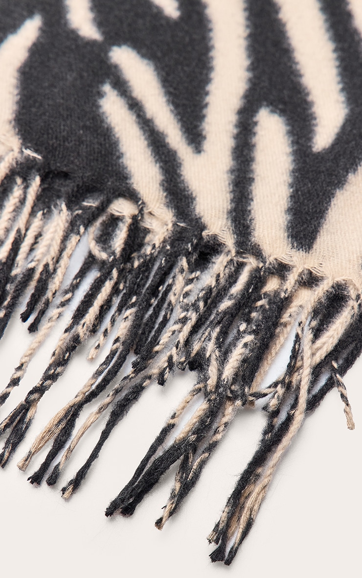 Zebra Print Tassel Hem Blanket Scarf image 3