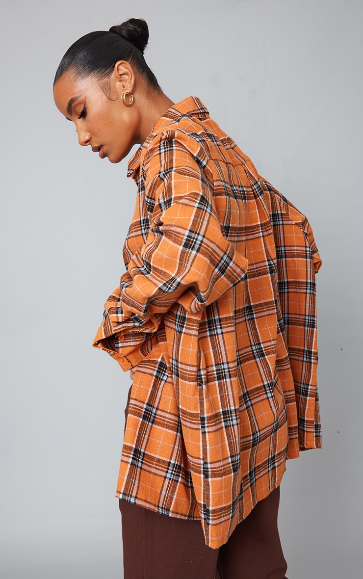 Orange Check Oversized Cuff Shirt image 2