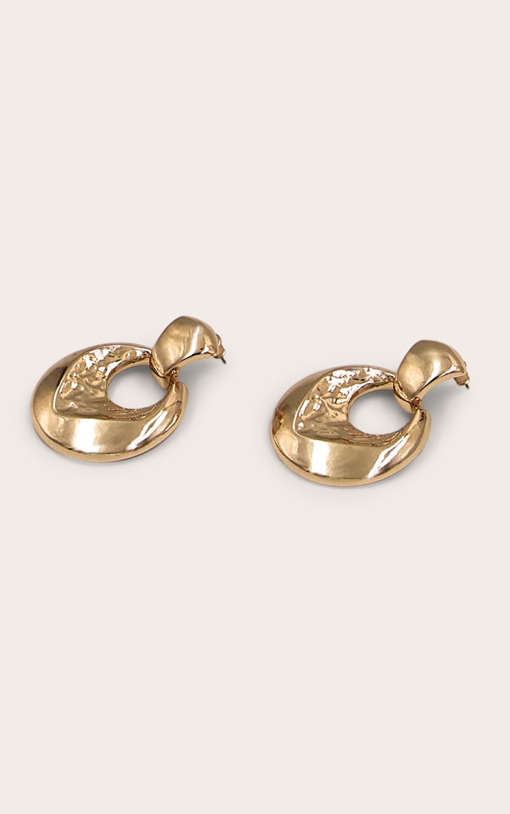 Gold Hammered Door Knocker Earrings image 3