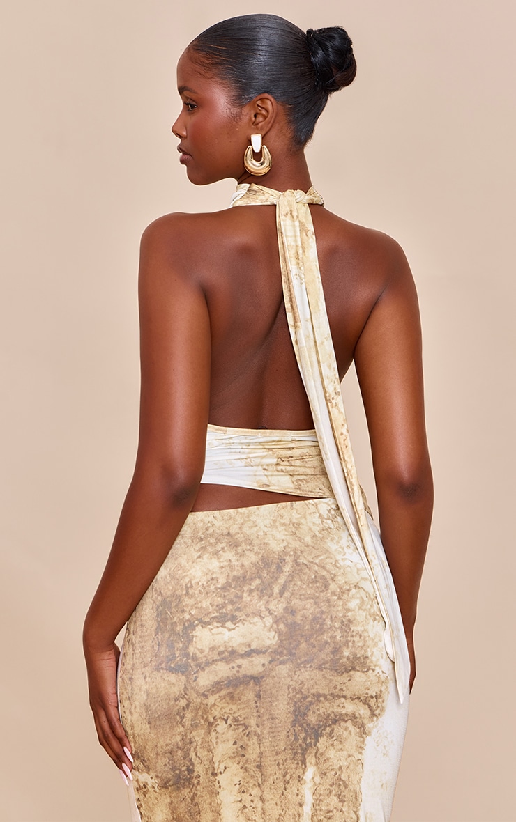 Cream Print Slinky Tie Back Halter Top image 2