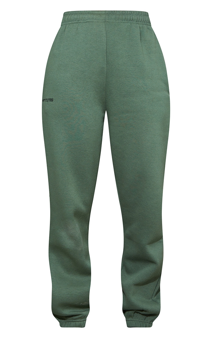 PRETTYLITTLETHING Sage Green Block Embroidered Joggers image 5