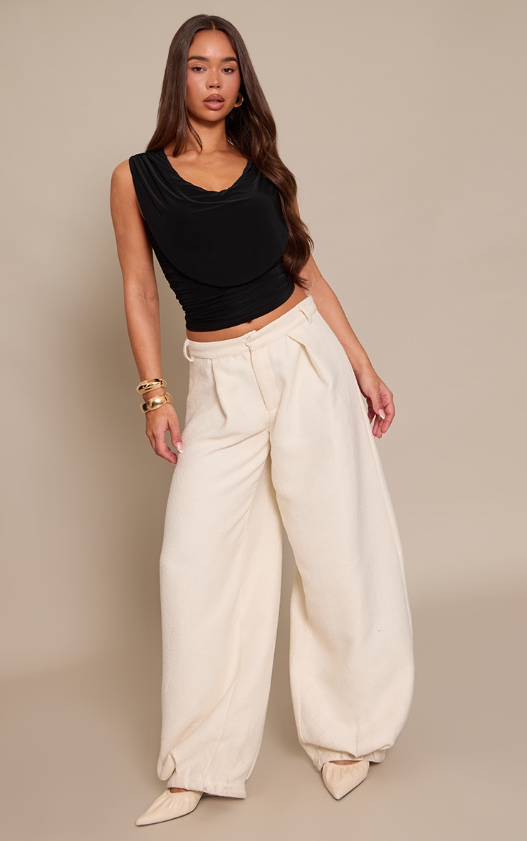 Black Double Layer Slinky Drapey Cowl Neck Top image 3