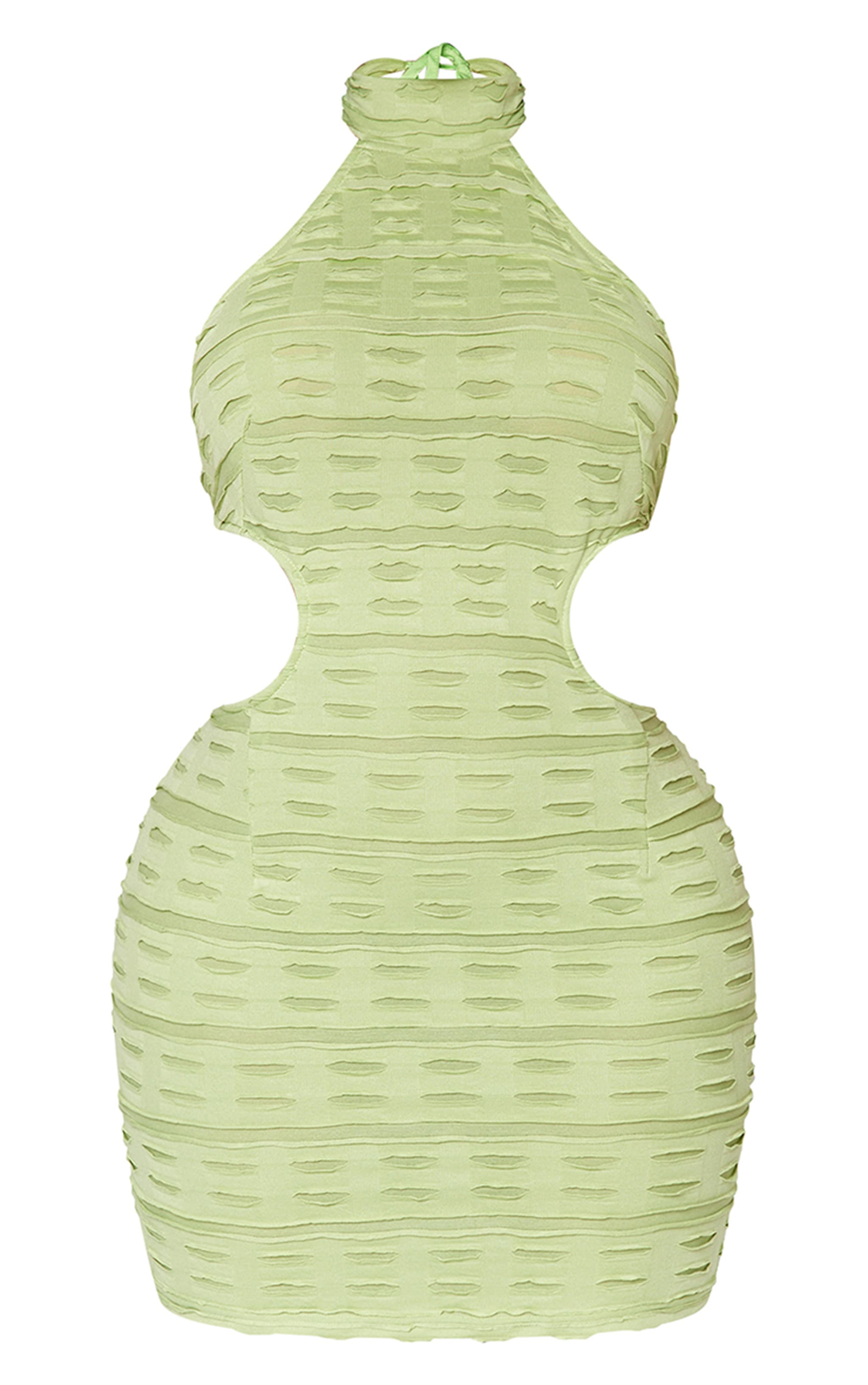 Shape Sage Green Textured High Neck Backless Bodycon Dress image 5