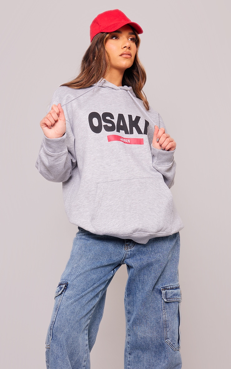 Grey Marl Osaka Print Hoodie image 3