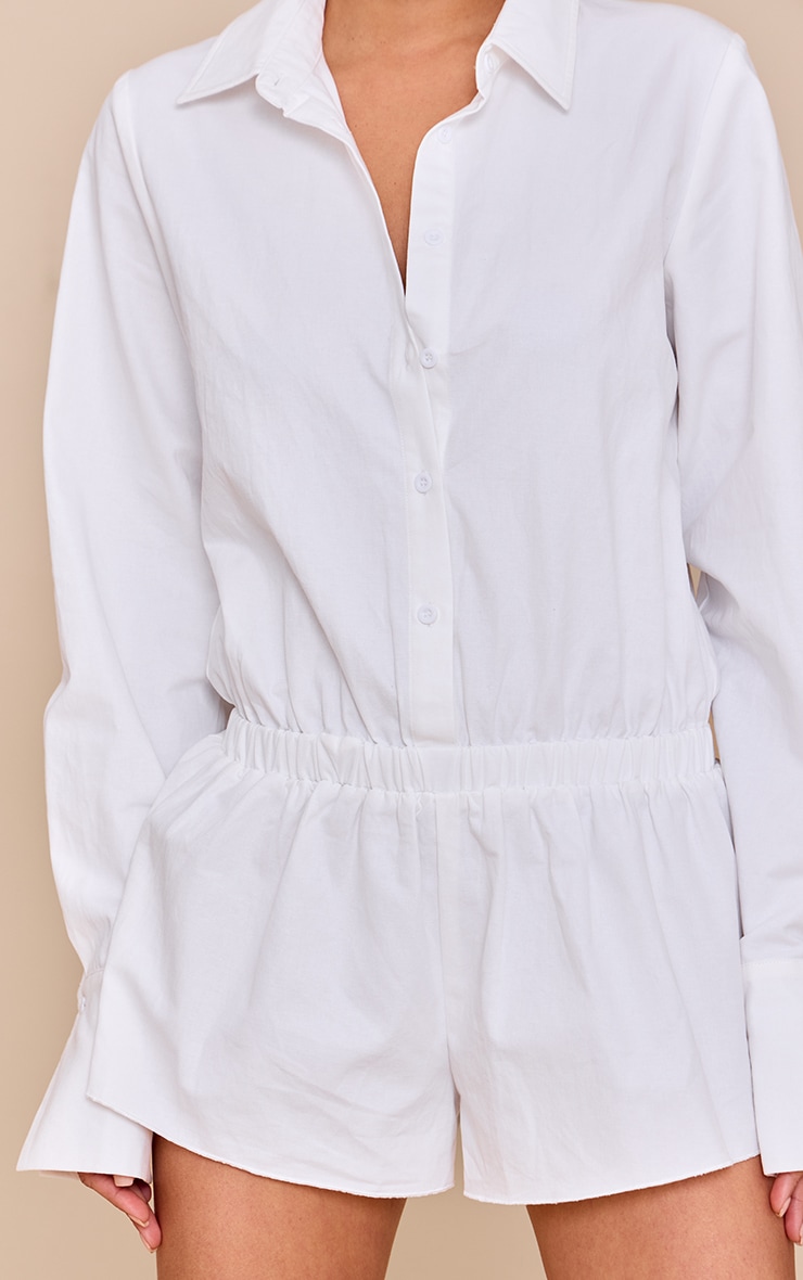 Combishort jupe-short en coton blanc froncé à détail chemise et étages image 4