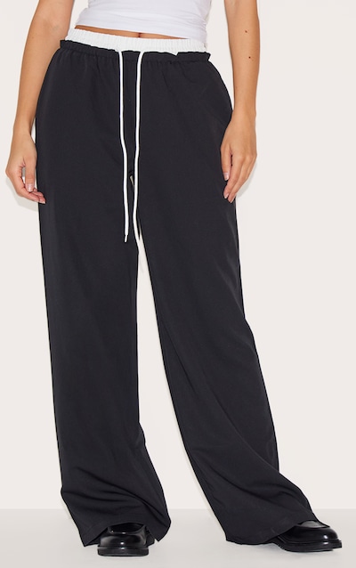 Black Boxer Detail Drawstring Waist Pants