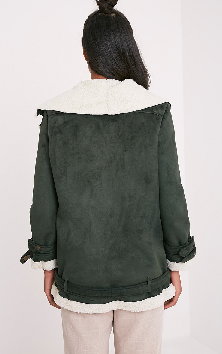 Simmi Khaki Faux Suede Oversized Aviator Jacket PrettyLittleThing USA