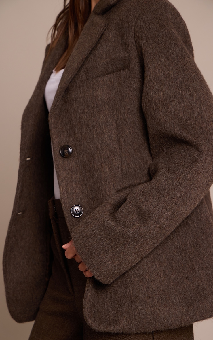 Chocolate Brushed Wool Look Oversized Blazer image 4