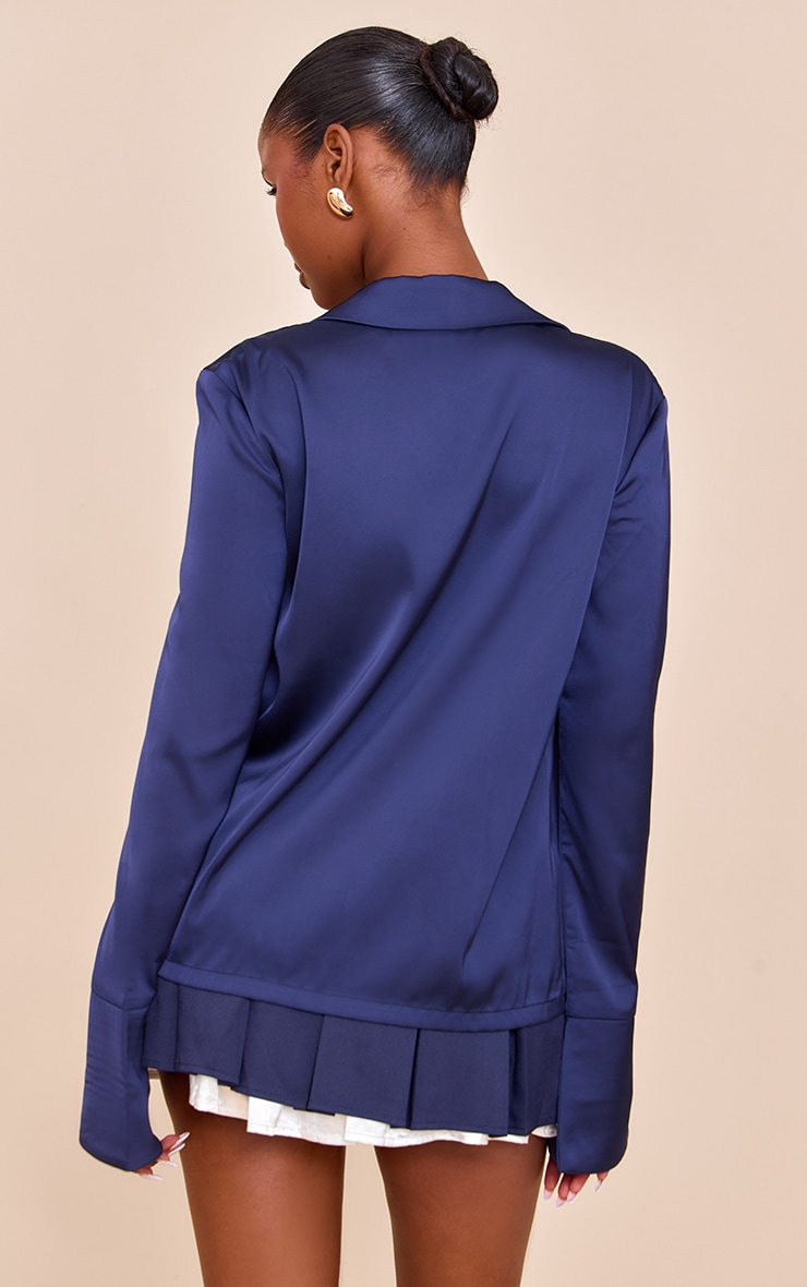 Navy Satin Hook And Eye Detail Oversized Shirt image 2