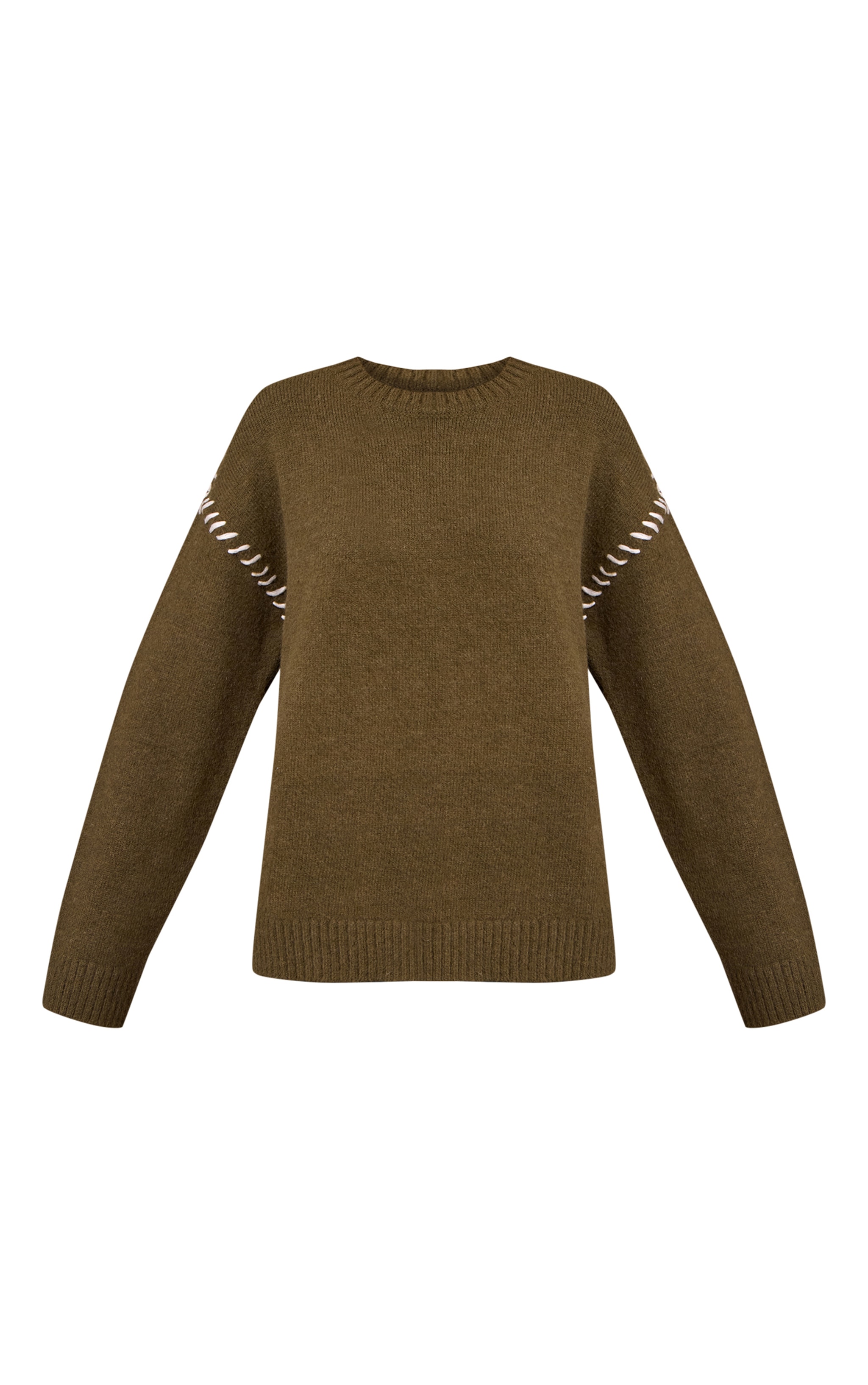 Pull en maille tricot kaki à coutures point droit image 5