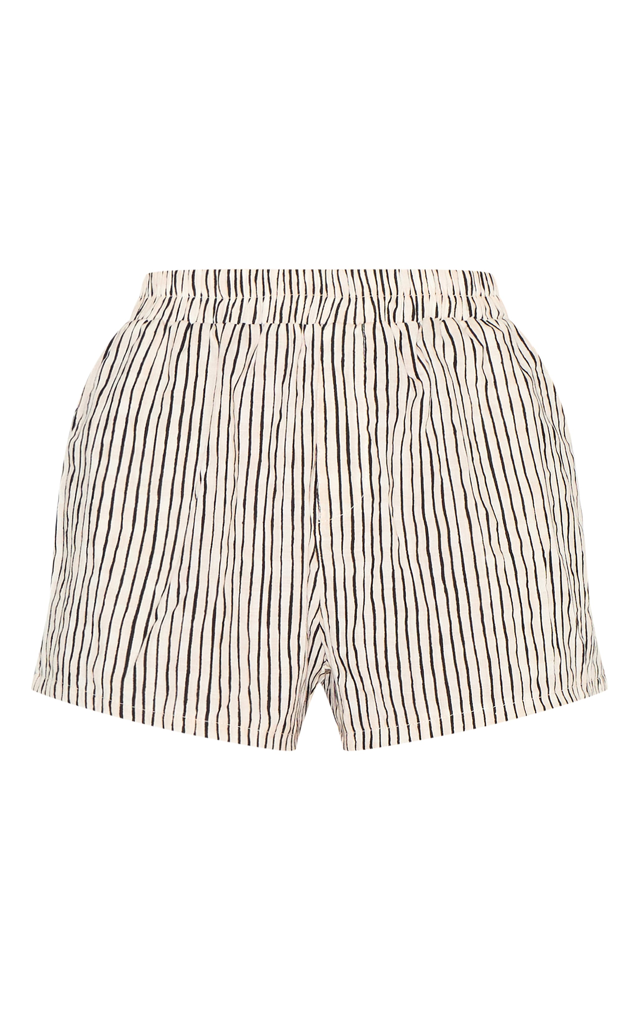Black Striped Linen Look Floaty Shorts image 6