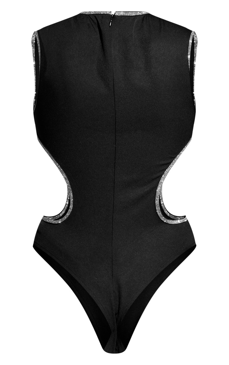 Black Diamante Trim Cut Out Bodysuit image 6