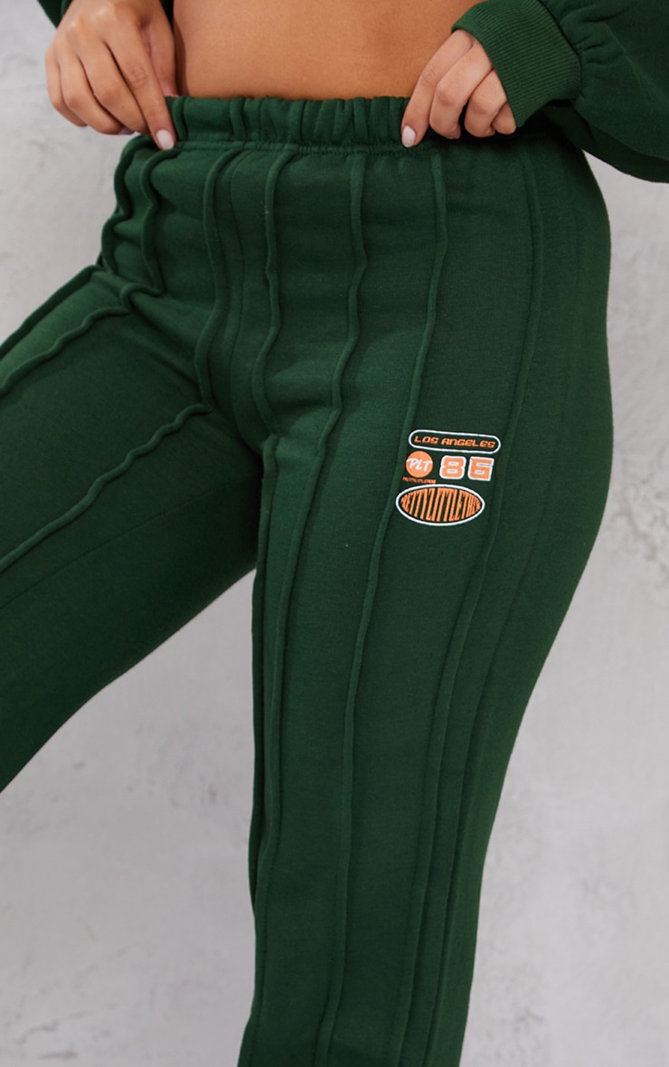 Petite Green Slogan Oversized Seam Detail Track Pants image 4