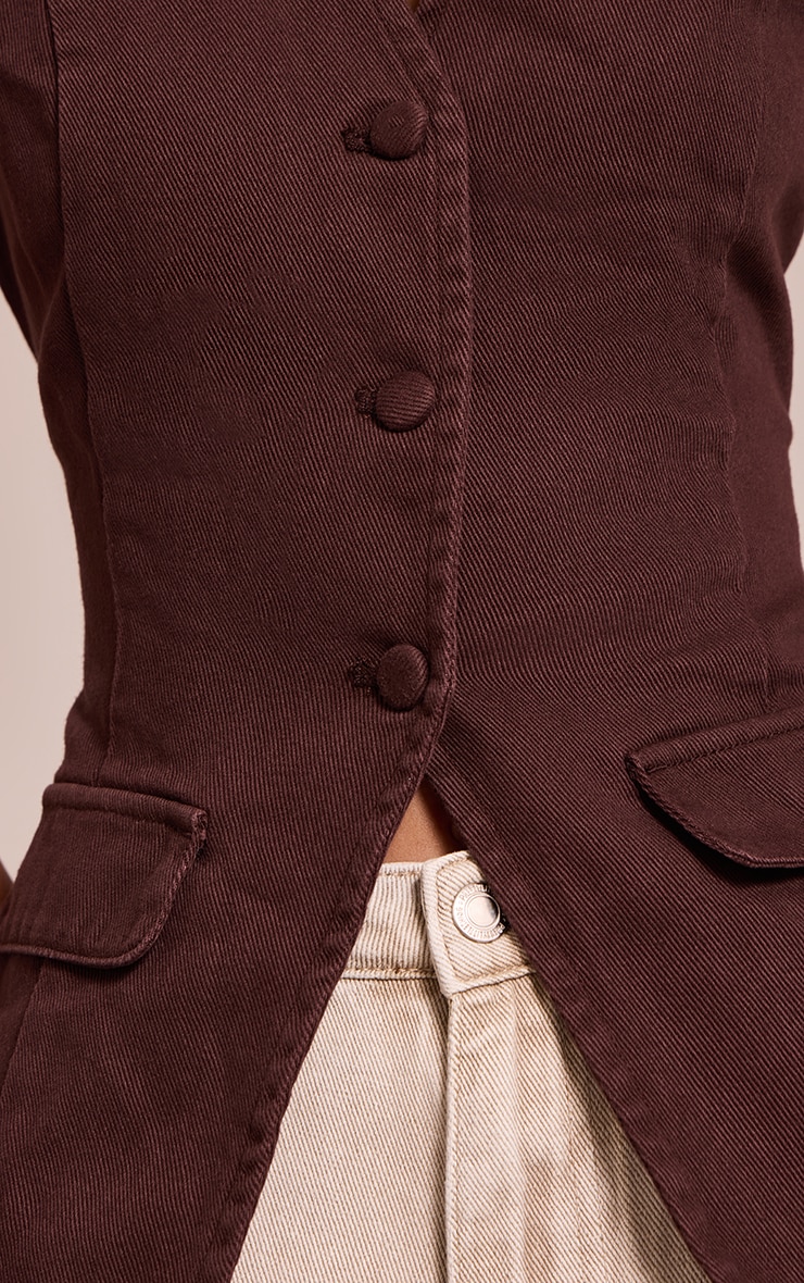 Chocolate Tailored Style Longline Denim Vest image 4