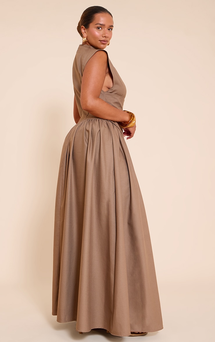 Shape Robe droite longue tissée café au lait à col montant et détail corset image 2