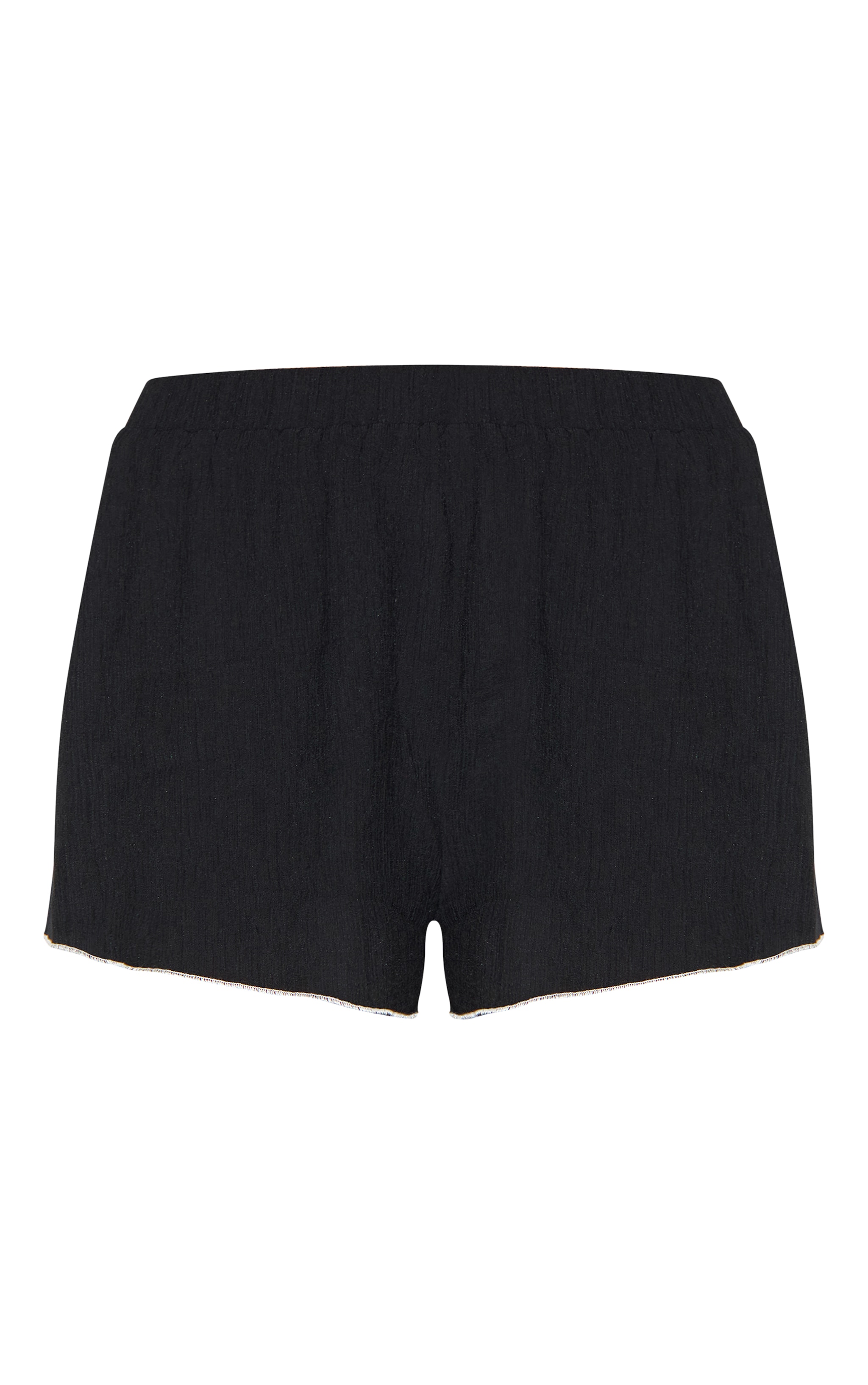 Black Linen Look Textured Contrast Trim Floaty Shorts image 6