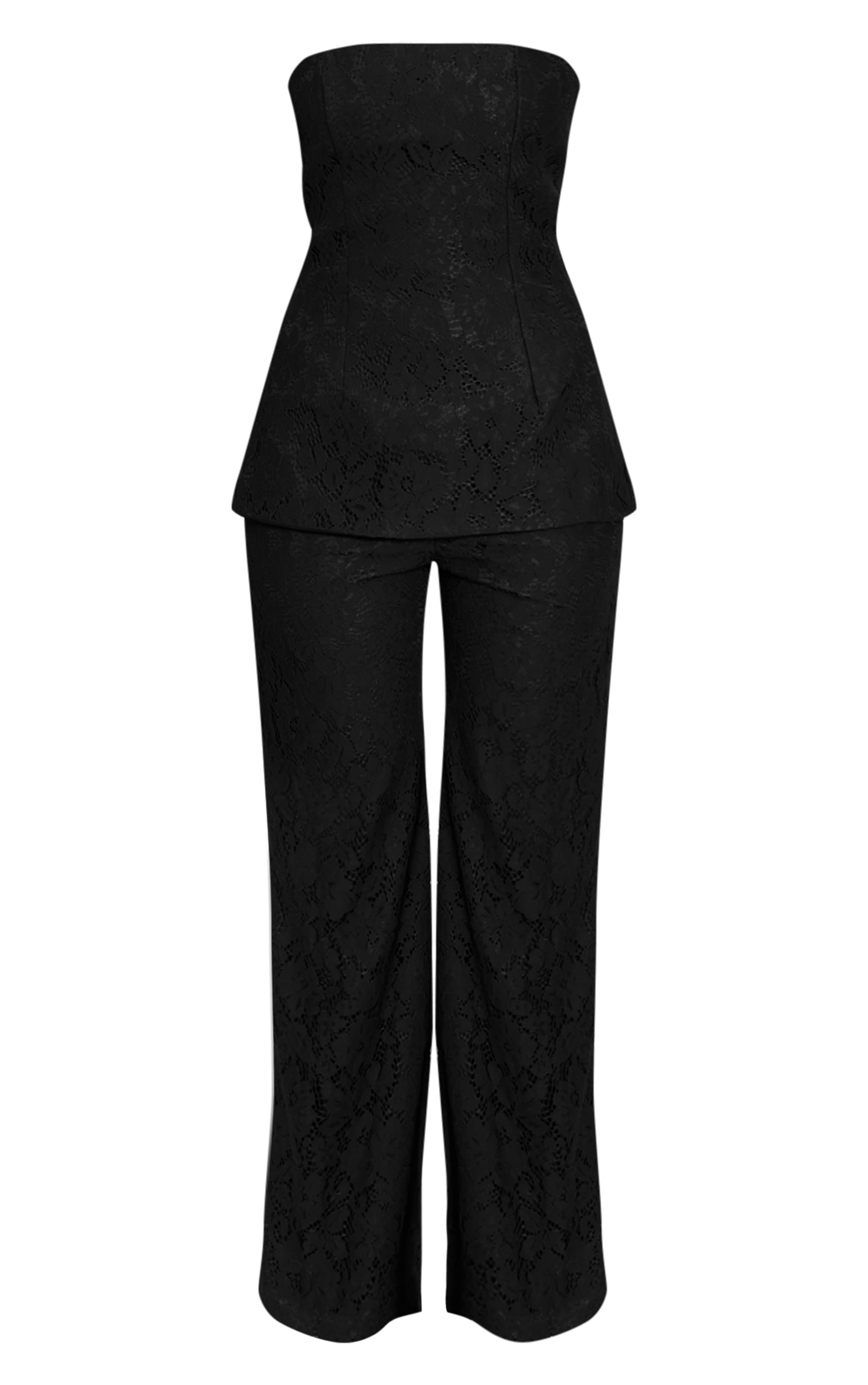 Black Lace Bandeau Overlay Straight Leg Jumpsuit image 5