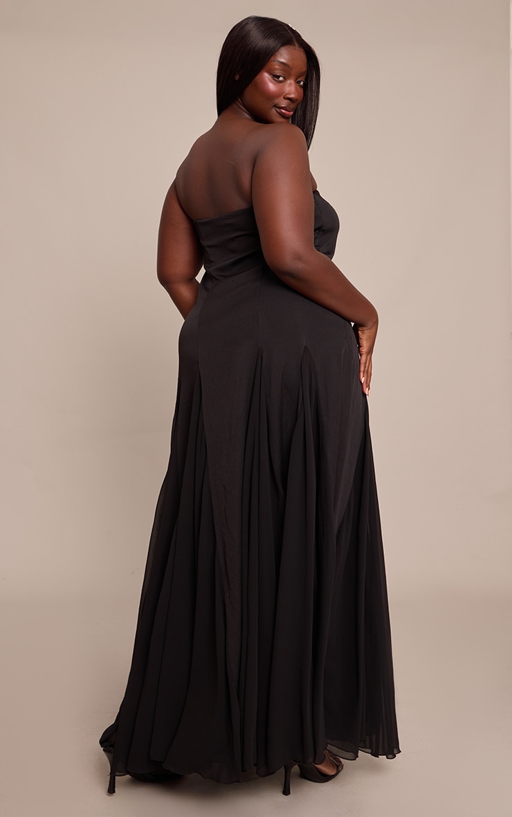 Plus Black Bandeau Chiffon Pleated Maxi Dress image 2