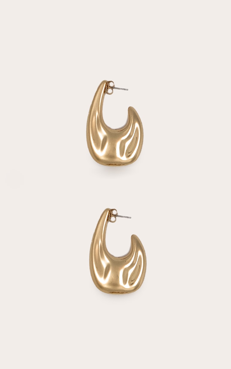 Gold Hammered Chunky Hoop Earrings image 2