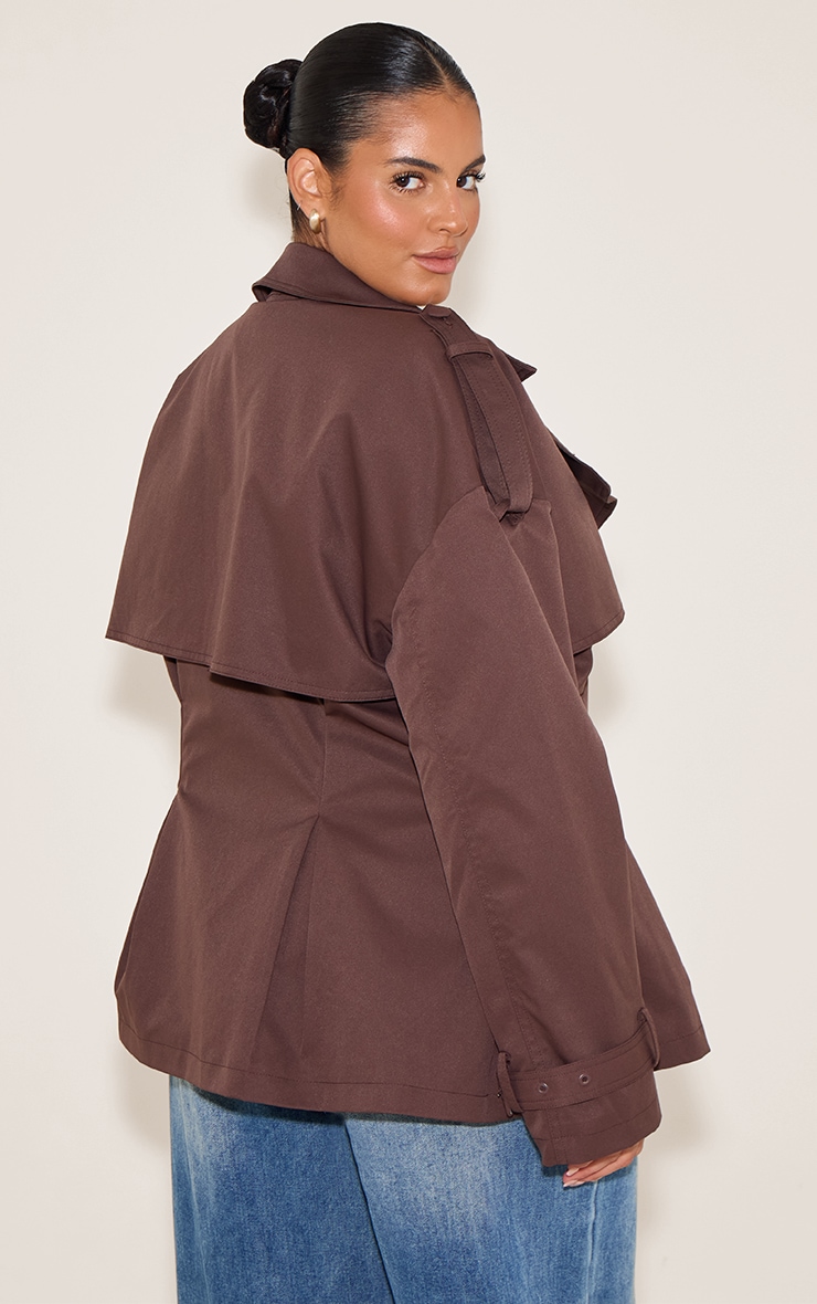 Plus Chocolate Plum Cropped Belted Trench Coat image 2