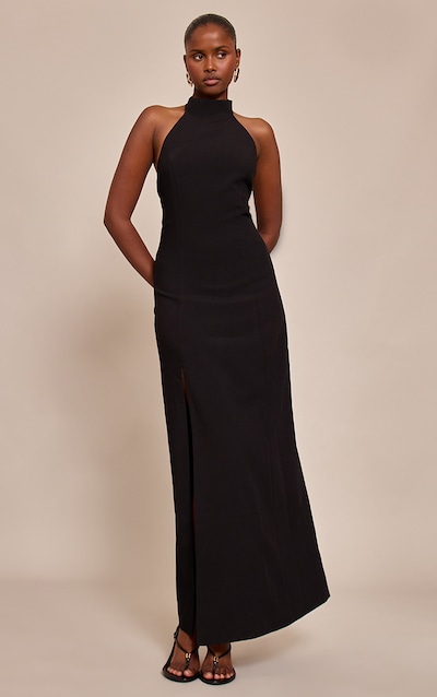 Black Tailored Halterneck Sleeveless Maxi Dress