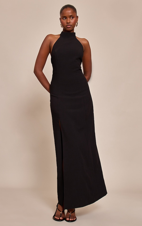 Black Tailored Halterneck Sleeveless Maxi Dress