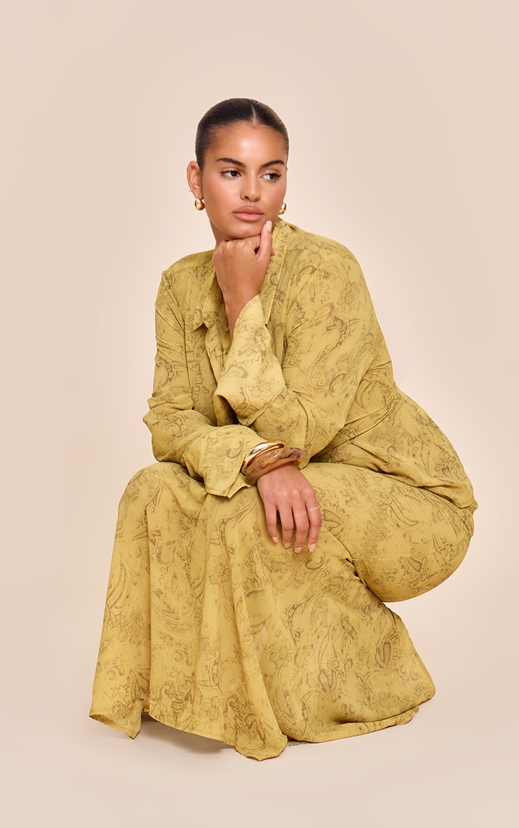 Plus Chartreuse Abstract Print Chiffon Fishtail Maxi Skirt image 2