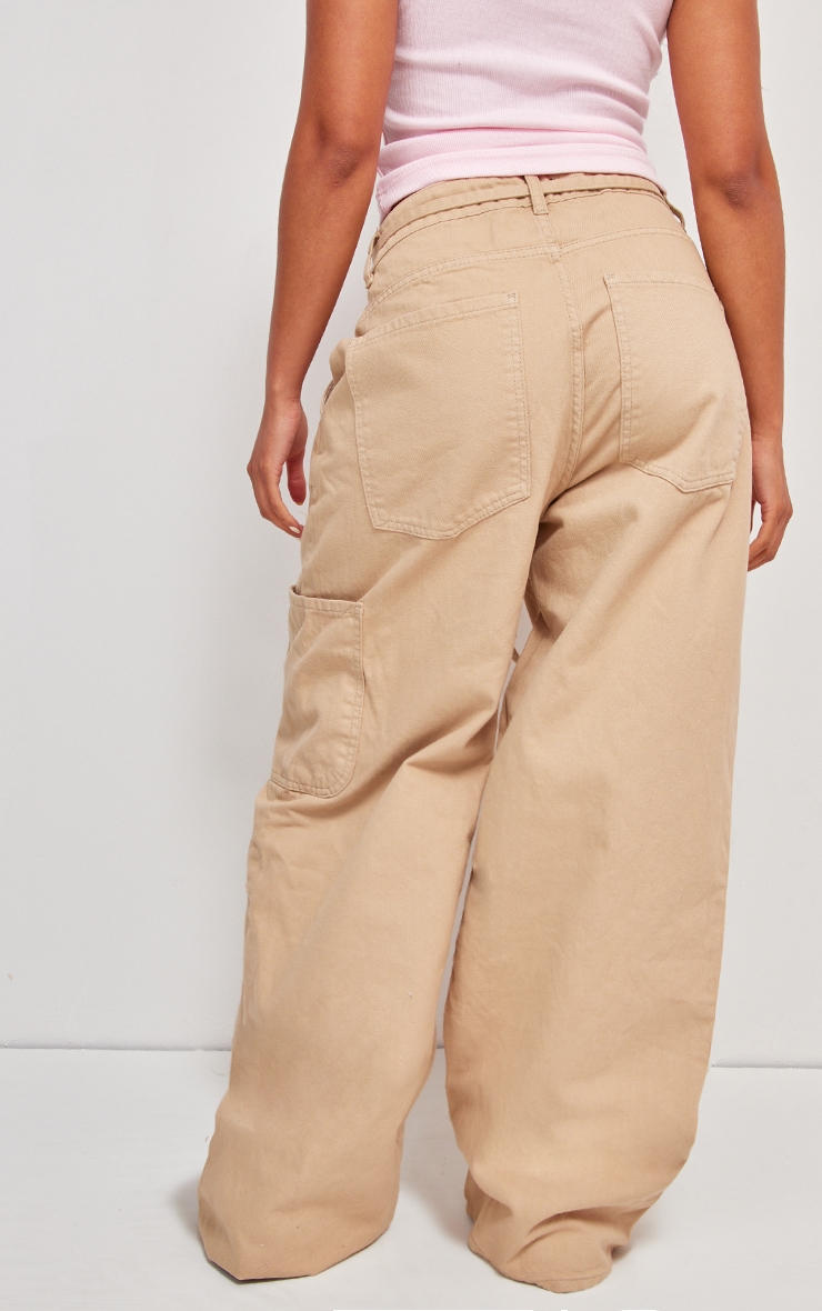 Taupe Tie Waistband Detail Wide Leg Jeans image 3