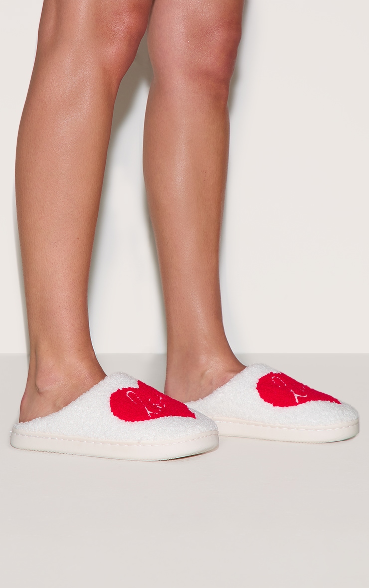Cream Love Heart Borg Slippers image 5