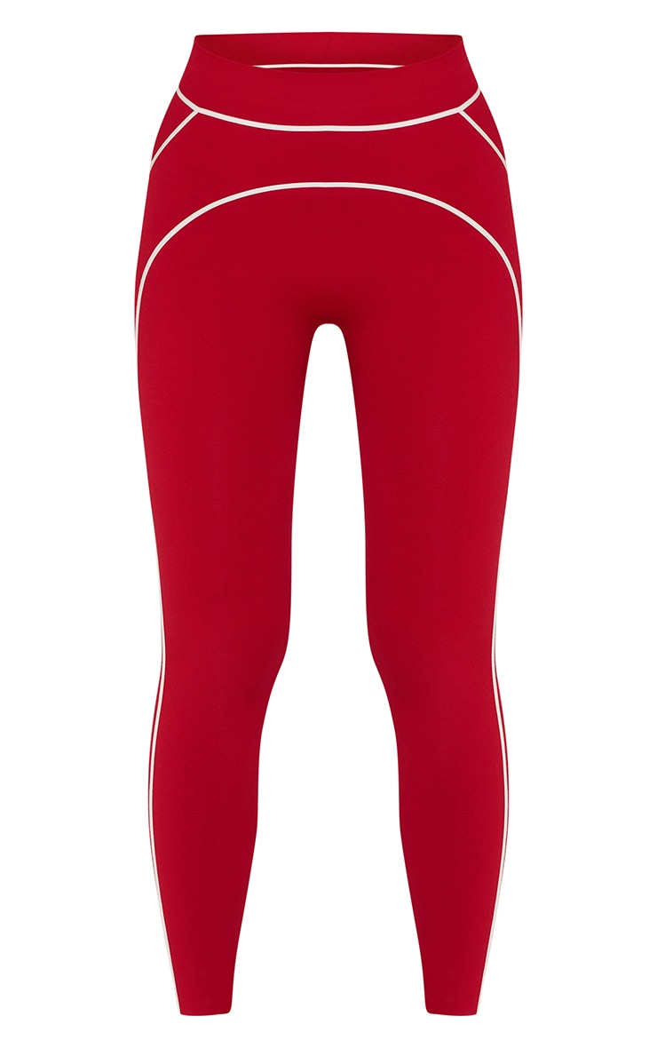 Red Seamless Contrast Detail Leggings image 5