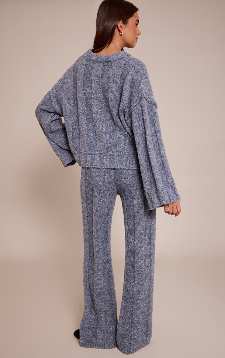 Pantalon en maille tricot épaisse côtelée grise image 3