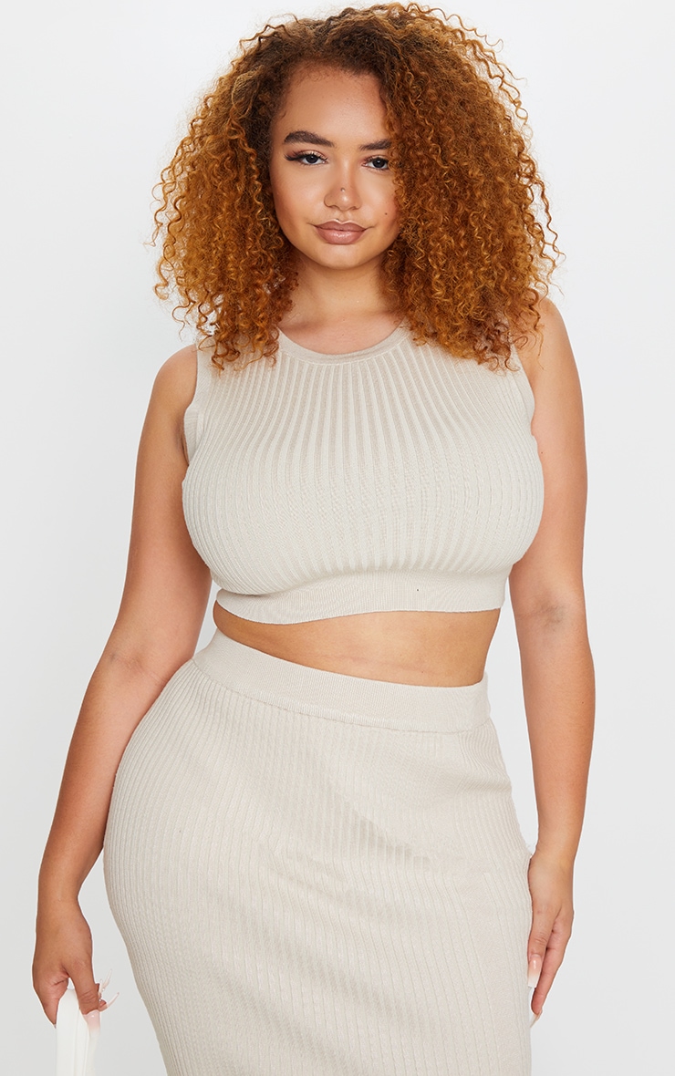 Plus Stone Rib Knit Sleeveless Crop Top