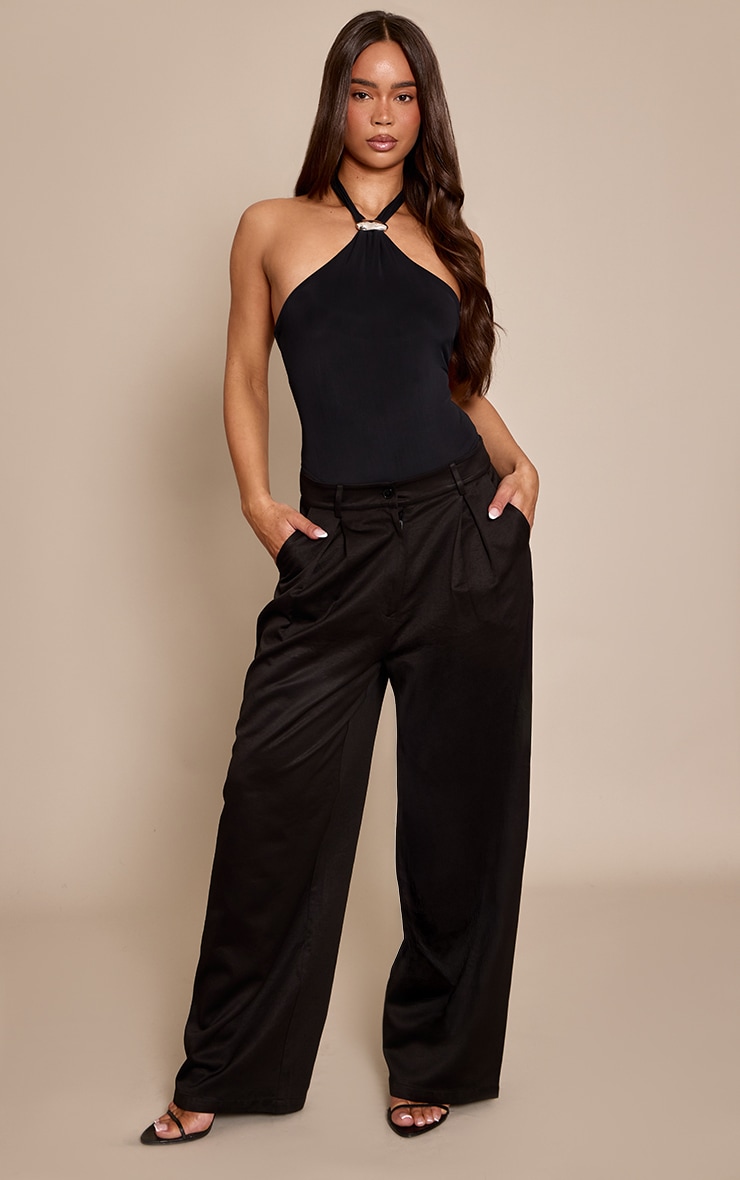 Black Matte Sculpt Trim Detail Halter Neck Neck Bodysuit  image 3